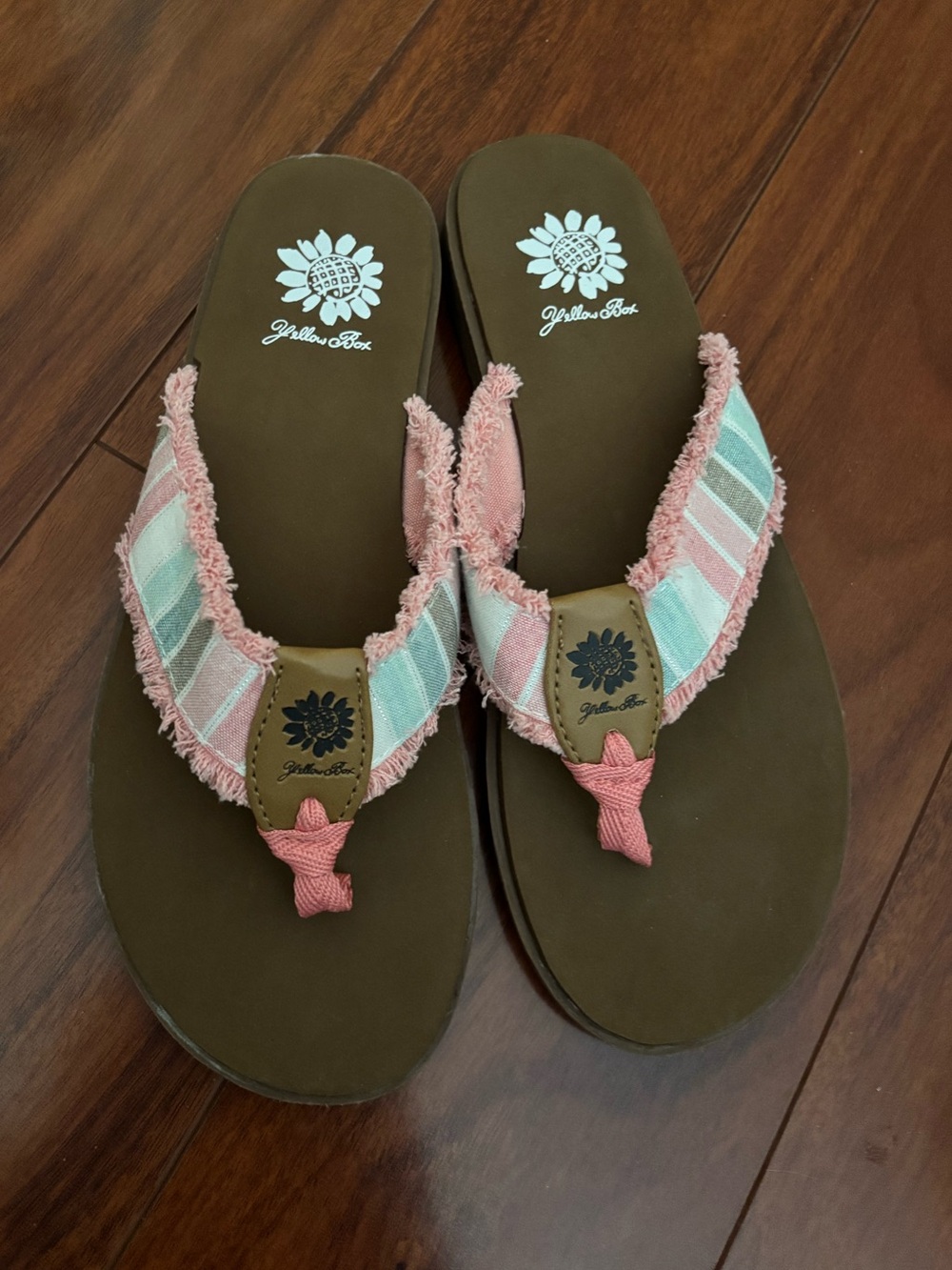 Yellow Box Pink and Mint Striped Frayed-Edge Thong Sandals